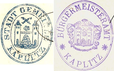 Úřední razítka města Kaplice z let 1866 a 1896