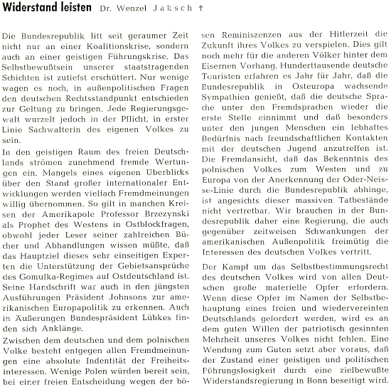 Jeho text o politice spolkového Německa se staví kriticky k výrokům Zbigniewa Brzezinskiho (zde psaného Brzezynski),
 manžela praneteře Edvarda Beneše Emilie Anny, roz. Benešové