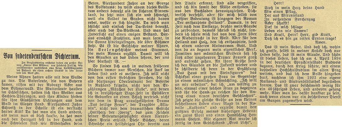 Jeho vlastní životopis na stránkách českobudějovického německého listu v prosinci roku 1933