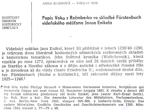 Úvod článku v Jihočeském sborníku historickém a poznámka k němu