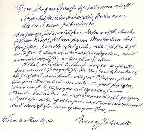 Úvod k její rukopisné kronice rodu Abeleových, datovaný ve Vídni ke dni 5. května roku 1964