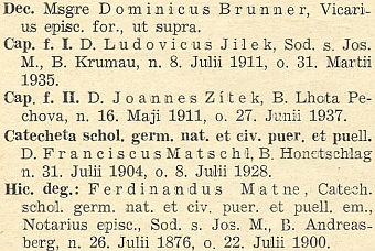 "Catalogus" českobudějovické diecéze na rok 1938 ho už uvádí jako prvního kaplana ve Vimperku