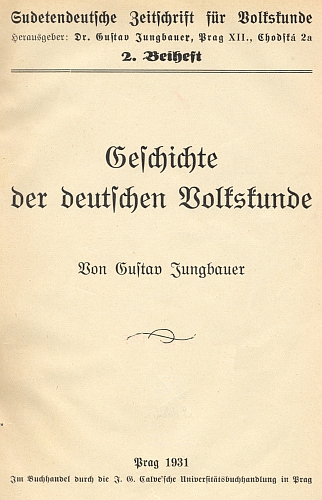 Titulní list (1931) jeho dějin německé vlastivědy, vydaných jako příloha časopisu, který řídil