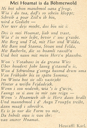 Jiná z jeho nářečních básní v příloze "Der Wanderstecken"