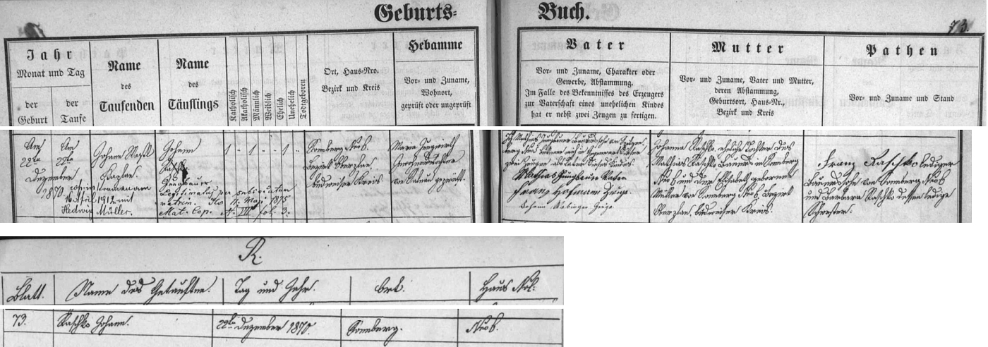 Podle záznamu v želnavské křestní matrice i v indexu její 10. knihy se narodil jako Johann Raschko 22. prosince roku 1870 v Žumberku (dnes Slunečná) čp. 6 - otec Matthias Jungbauer však otcovství přiznal a sňatkem s Johannou Raschko legitimizoval syna v květnu 1875 jako svého i s příjmením Jungbauer - přípis z roku 1912 informuje i o Johannově svatbě s Hedwig Müllerovou v dubnu toho roku