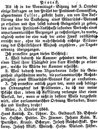 Další zpráva z tisku, dokumentující jeho politickou činnost v bouřlivém roce 1848