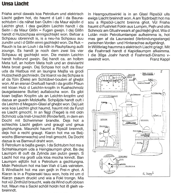 Nákresem petrolejové lampy doprovodil nářeční výklad o tom, jak se u nich doma svítilo