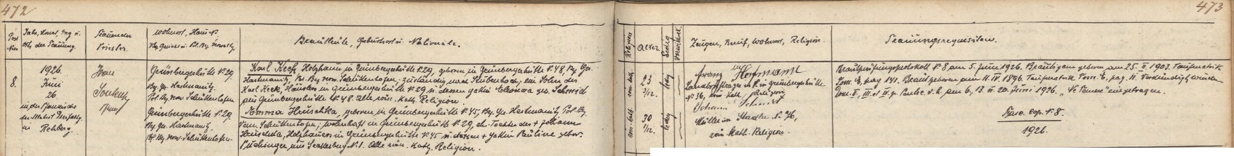 Záznam o svatbě rodičů v knize oddaných farnosti Srní