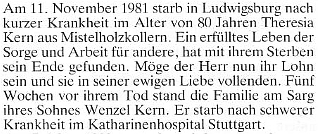 Zpráva v krajanském časopisu o úmrtí matky a bratra