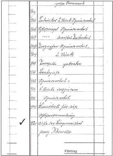 Záznam z inventární knihy českokrumlovského městského muzea, učiněný na přelomu let 1928/1929 a pod č. 920 evidující bystu Franze Khemetera, vlastního zakladatele této instituce