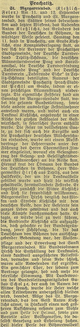 Velká zpráva o"Kießlichově" slavnosti v Lázních svaté Markéty roku 1926