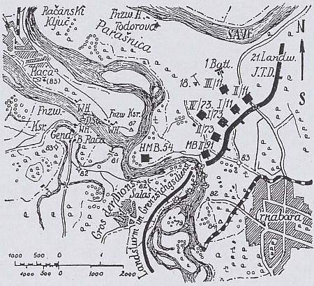 Mapová příloha k jeho textu - situace na bojišti u poloostrova Parašnica 10. října 1914