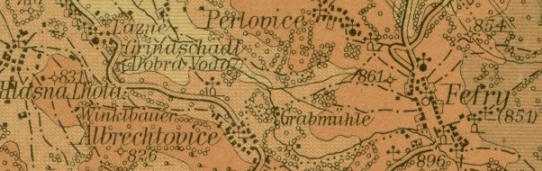 "Důlní mlýn" u Albrechtovic na staré mapě