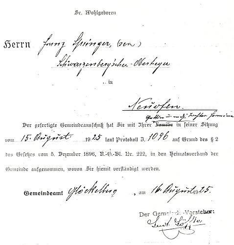 Na listině propůjčující roku 1925 domovské právo ve Zvonkové Franzi Springerovi je zmiňována i ona, "Tochter Hermine", tj. jeho dcera