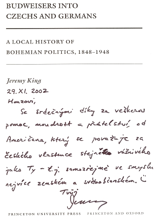 Obálka jeho knihy (Princeton University Press, 2002 a 2005) a věnování od vlastence k vlastenci