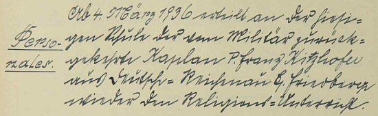 Podle zápisu ve školní kronice převzal v březnu 1936 po návratu z výkonu vojenské služby vyučování náboženství nejen v dnes zaniklém Rychnůvku, nýbrž i ve Svatém Tomáši