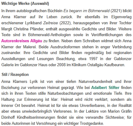 O jejím díle na bavorském literárním webu