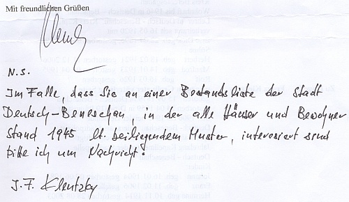 Jeho laskavé nabídce, zda nechci pro Jihočeskou vědeckou knihovnu získat soupis domů Německého Benešova a jeho obyvatel v roce 1945, jsem ovšem nemohl odolat