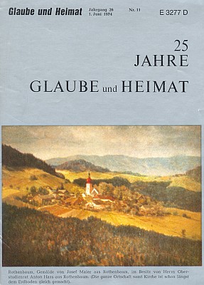 Červené Dřevo (olejomalba Josefa Maiera) na obálce jubilejního čísla časopisu Glaube und Heimat (1974)...