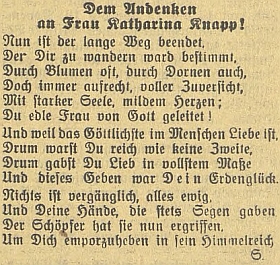 K úmrtí matčině vyšla v Budweiser Zeitung i tato báseň, označená šifrou "S.", označující zřejmě autorství synovo