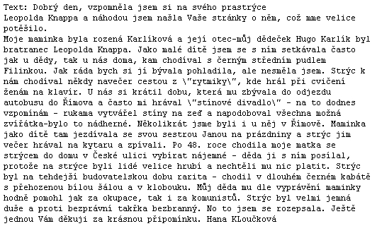 Dojemný ohlas a vzpomínka na jednu "velmi jemnou duši", odeslaný přímo ze stránek Kohoutího kříže