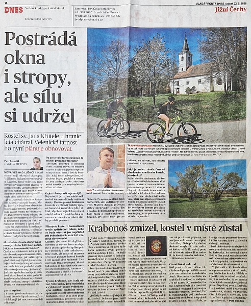 Příloha Jižní Čechy listu MF Dnes věnovala v květnu 2026 Krabonoči téměř celou stránku