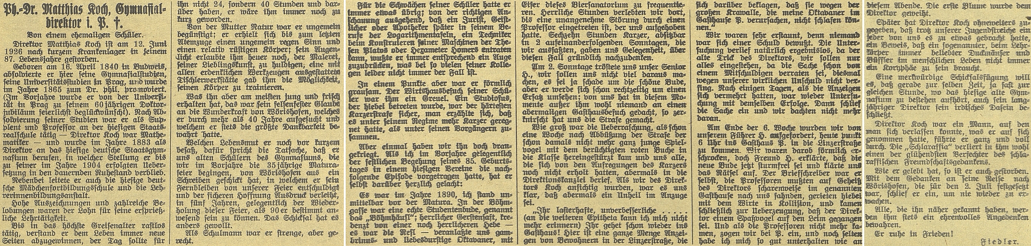 Originál nekrologu v českobudějovickém německém list