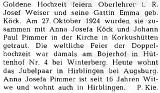 V roce 1974 oslavili manželé Köckovi zlatou svatbu (a o 10 let později diamantovpou)