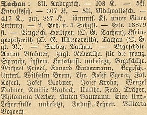 Ve Statistickém popisu školních okresů Čech (1884) ho německá část publikace jmenuje mezi tachovským učitelstvem příjmením Koferl