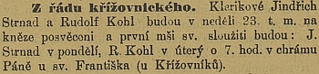 Zpráva katolického tisku o jeho vysvěcení a první mši