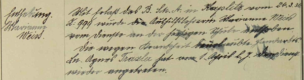 I v Rychnůvku působila jako výpomocná učitelka domácích prací pouhé tři měsíce a k 1. dubnu 1930 podle záznamu ve školní kronice odchází