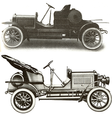 Dva vozy značky Laurin & Klement, na nichž sklízel sportovní úspěchy