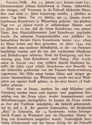 Článek o něm v krajanském časopise v roce 1951