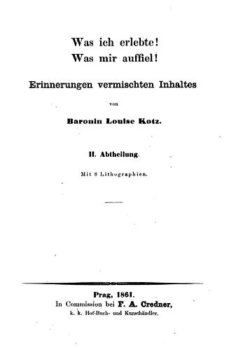Titulní list její knihy (1861) a ukázka jedné ze stránek