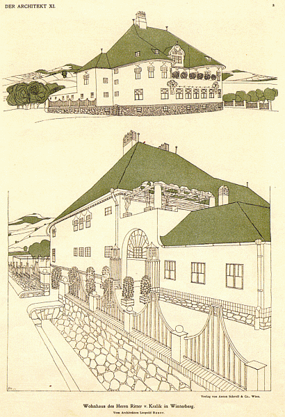 ... náčrt vily z architektonické studie z počátku 20. století