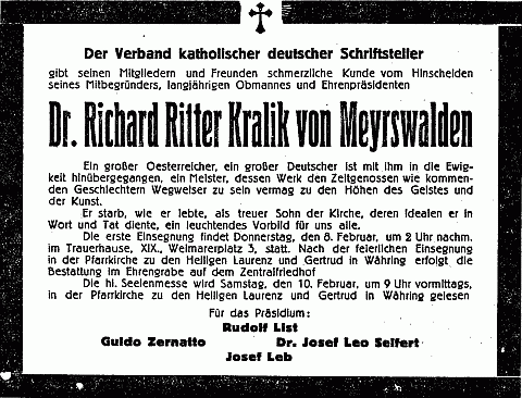 Parte "Sdružení katolických německých spisovatelů" z vídeňského listu "Reichspost"