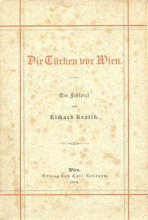 Obálka (1884) jeho veršované "slavnostní hry" o Turcích před Vídní