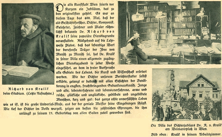 Článek o něm z roku 1928 má zvláštní cenu pro snímky, jež ho provázejí a zachycují jeho vídeňskou vilu a pracovnu