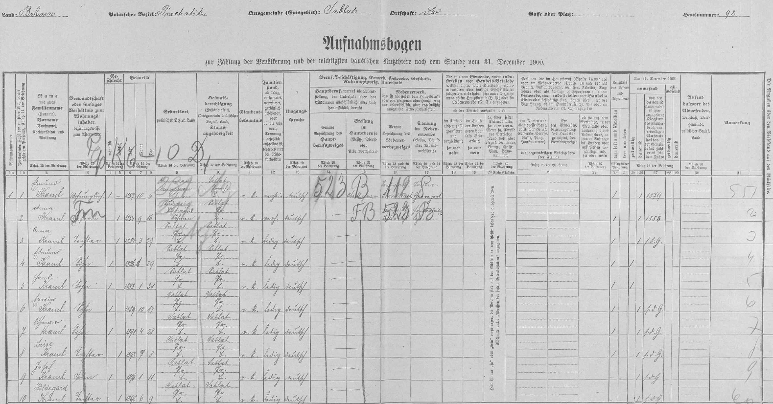 Početná rodina řídícího učitele Edmunda Kramla (*6. října 1857) a jeho ženy Anny (*16. září 1854) je tu i s jejich synem Othmarem a se sedmi ostatními ratolestmi zachycena na archu sčítání lidu z roku 1900 pro dům čp. 92 v Záblatí, v němž sídlila obecná škola