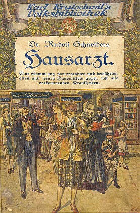 Obálka "domácího lékaře" z jeho edice Volksbibliothek zachycuje dokonce průčelí jeho knihkupectví, kde byl na českobudějovickém náměstí později i "můj" antikvariát