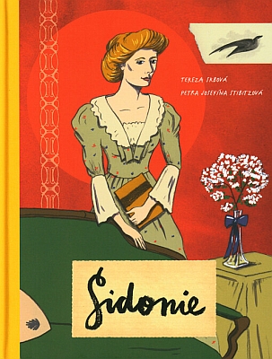 Obálka "komiksového románu" Sidonie (2021) a obrázek z něho s úryvkem Krausovy básně