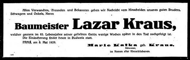 ... a parte Lazara Krause, potvrzující jeho českobudějovickou kremaci