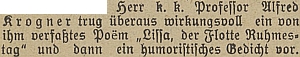 Zmínka o jeho vystoupení na valné hromadě místní skupiny sdružení "Österreichische Flottenverein" na stránkách Budweiser Kreisblatt