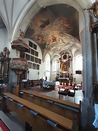 Farní a poutní kostel "Maria im Schatten" v hornorakouském Lauffen, kde zemřel
