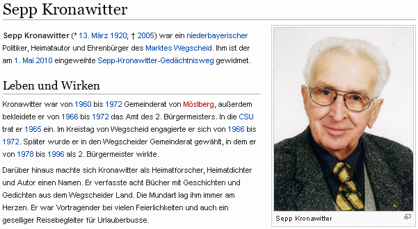 Takto je prezentován na webových stránkách RegioWiki Niederbayern (klikněte na náhled)