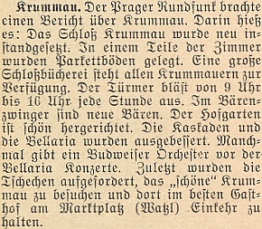 Ze zprávy říjnového čísla krajanského měsíčníku v roce 1953 vysvítá, že toho roku věžný ještě od 9 do 16 hodin vytruboval každou denní hodinu