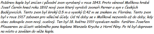 Informace z obecní kroniky Malíkova nad Nežárkou (do roku 1947 Německý Malíkov, německy Deutsch Moliken), v originále ovšem psané německy, se kromě Krýchy vztahuje i k českobudějovickému zvonařskému rodu Pernerů a hraběcímu rodu Černínů, který má mezi osobnostmi v Kohoutím kříži hned dva zástupce, Franze Josefa a Rudolfa