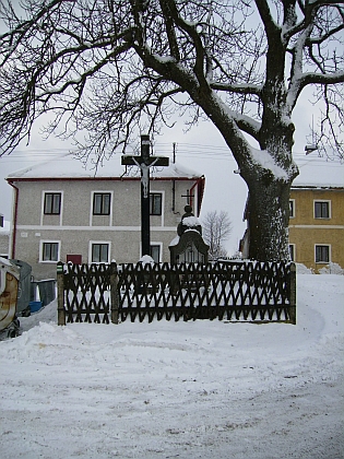 Náves v jejím rodném Psím Korytě (dnes Koryto)