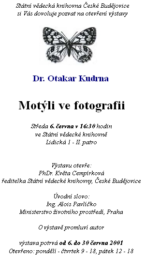 Pozvánka na výstavu jeho fotografií v Jihočeské (tehdy ještě Státní) vědecké knihovně (2001)