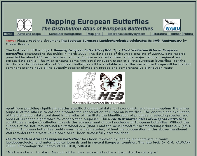 Webová stránka projektu Mapování evropských motýlů
